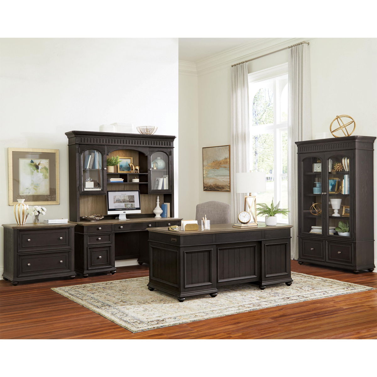 Regency - Executive Desk - Antique Oak / Matte Black - Image 2