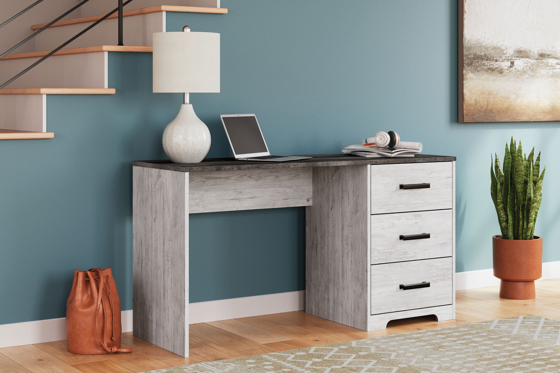 Shawburn - Home Office Desk - White / Dark Charcoal Gray - Image 3