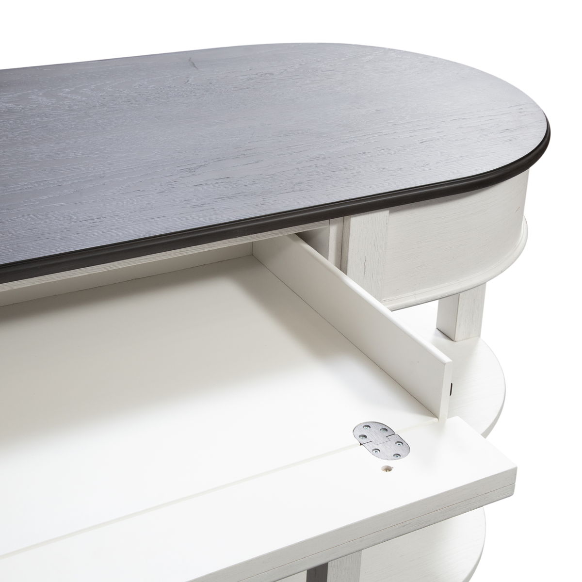 Allyson Park - L Shaped Desk With Hutch - Wirebrushed White / Charcoal - Image 3