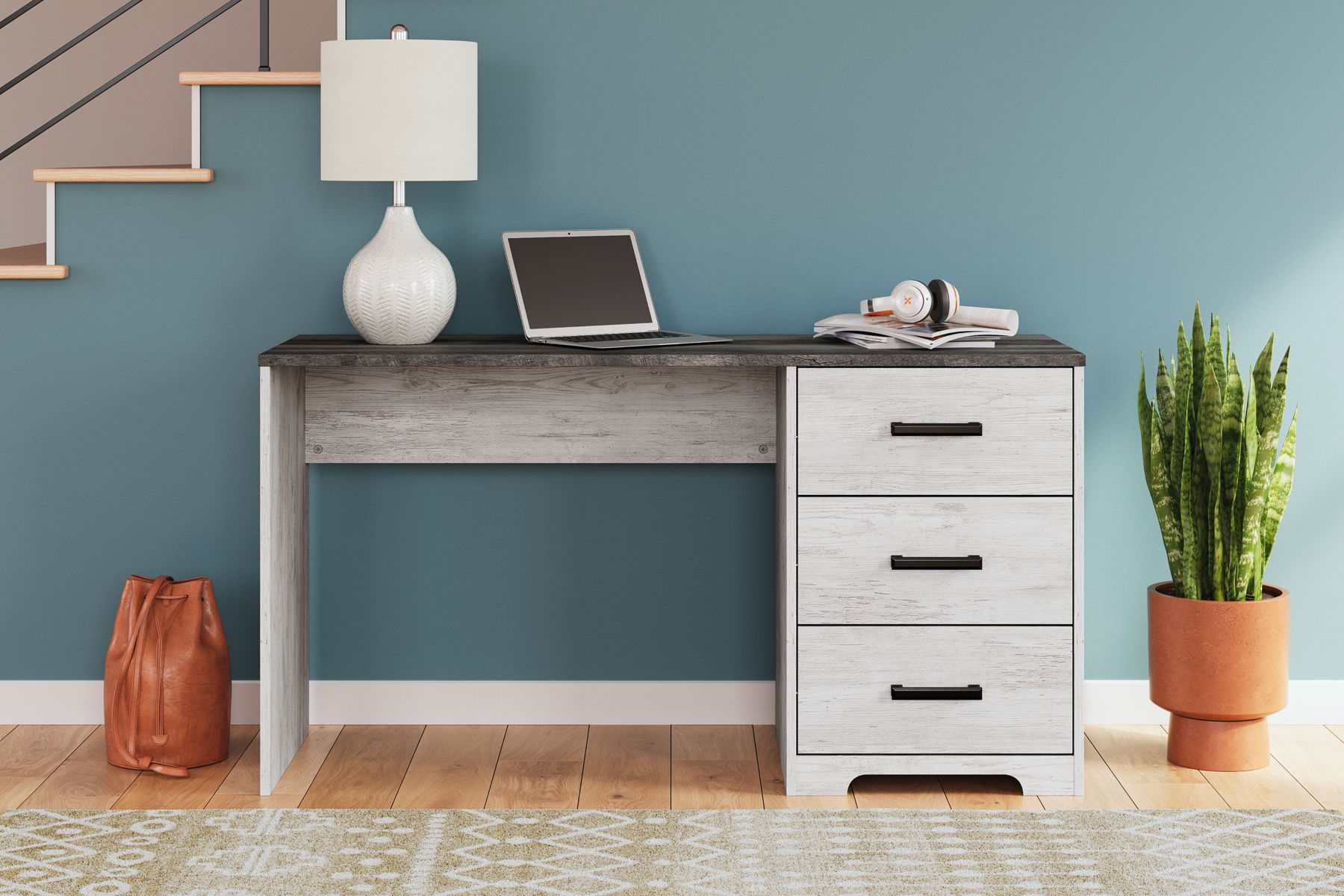 Shawburn - Home Office Desk - White / Dark Charcoal Gray - Image 10