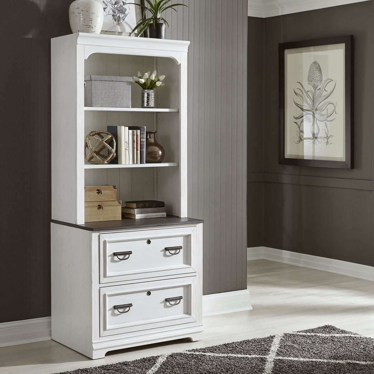 Allyson Park - Bunching Lateral File Hutch - Wirebrushed White / Charcoal - Image 3