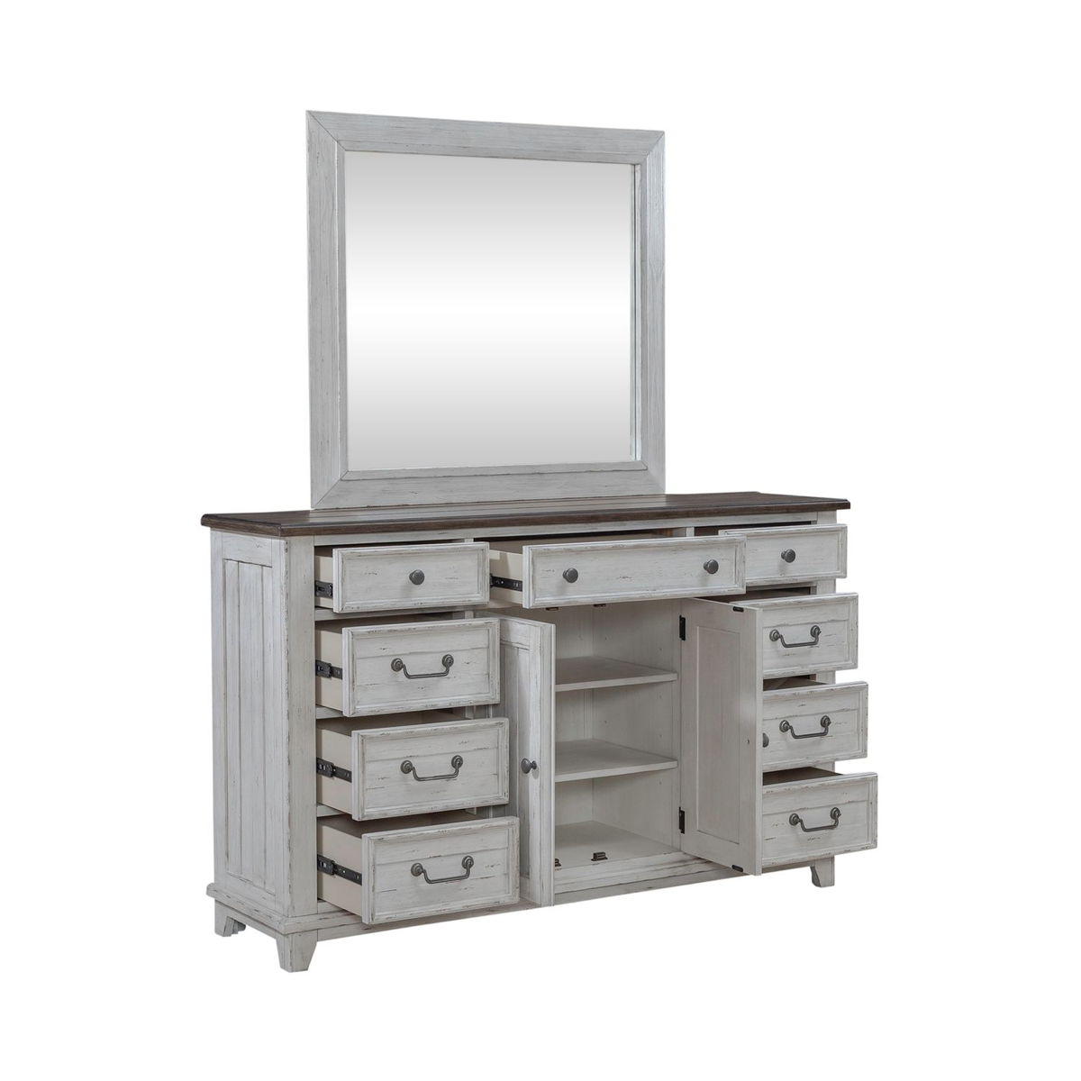River Place - Dresser & Mirror - Riverstone White & Tobacco - Image 3