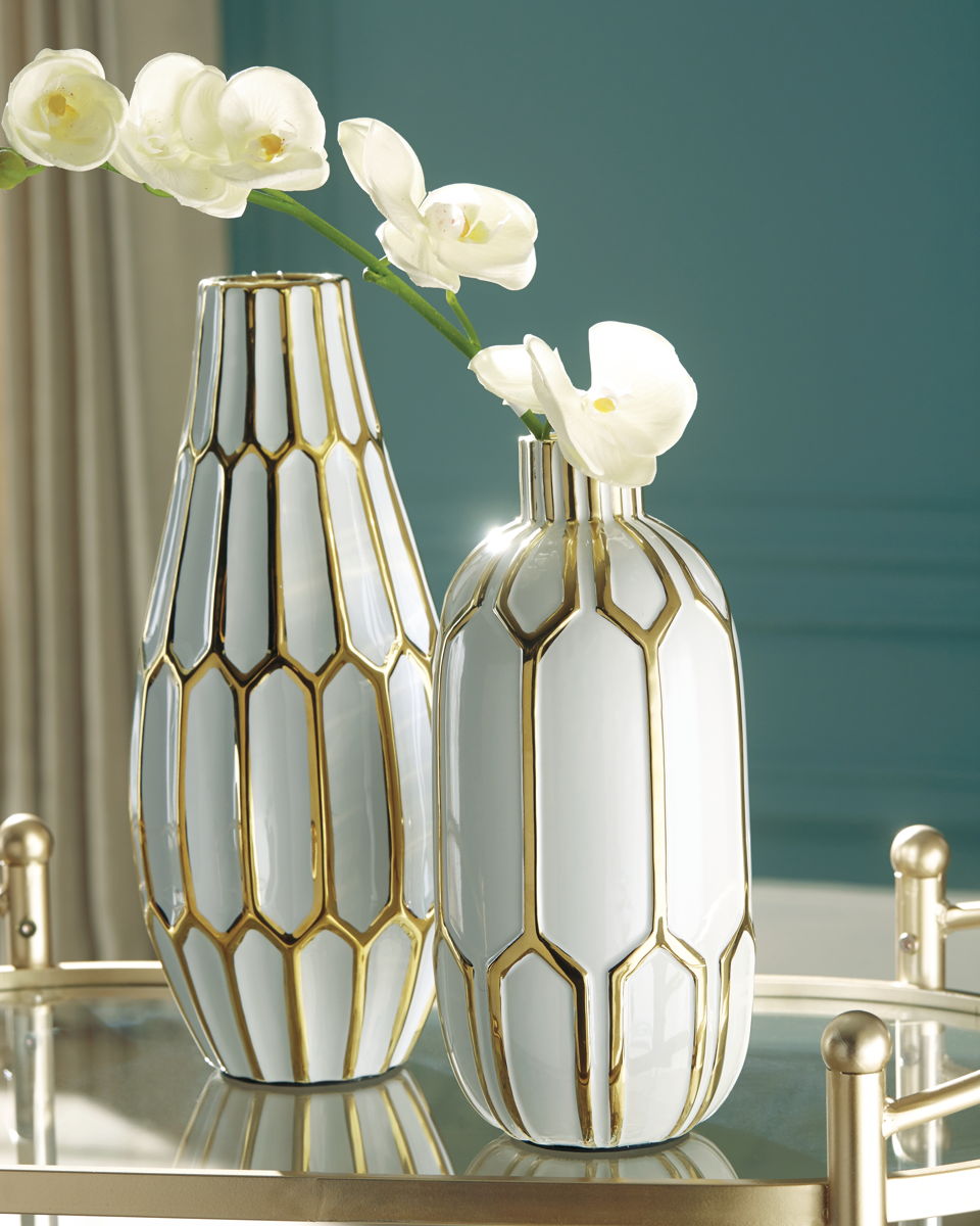 Mohsen - Vase Set (Set of 2) - Gold Finish / White - Image 2