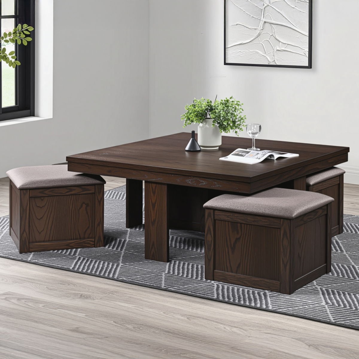 Paxton - 5 Piece Living Room Set (Storage Coffee Table With 4 Tuck-In Ottomans) - Dark Brown - Image 3