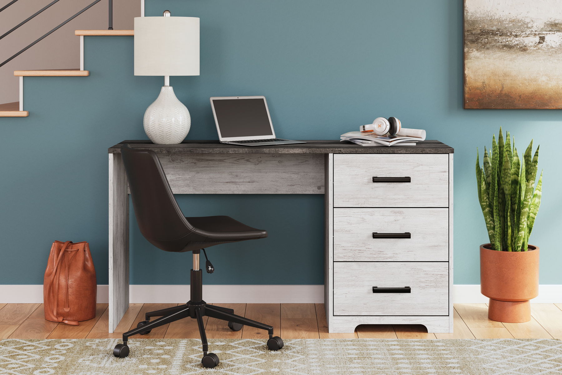 Shawburn - Home Office Desk - White / Dark Charcoal Gray - Image 7