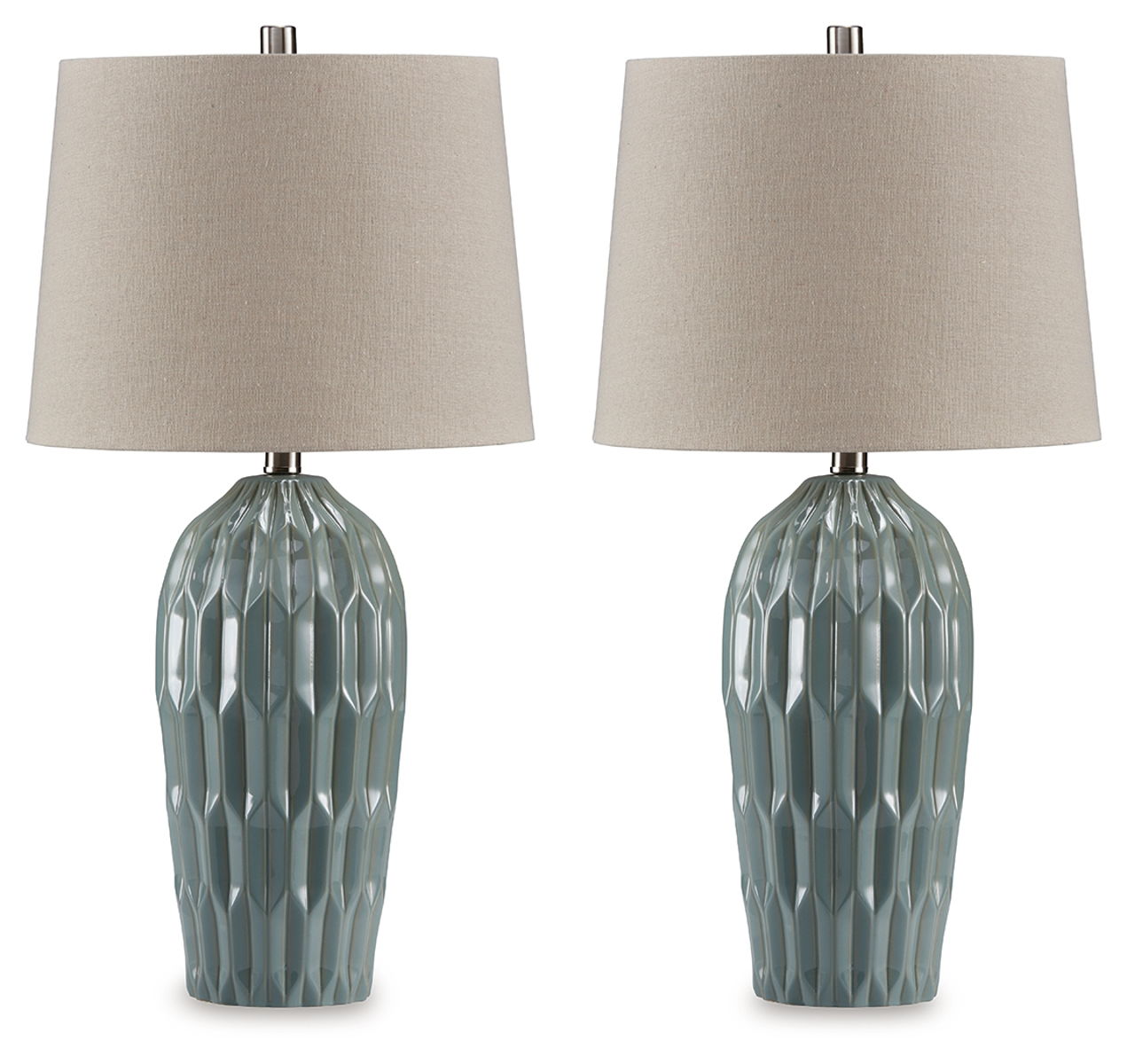 Hadbury - Ceramic Table Lamp (Set of 2) - Pale Blue / Teal