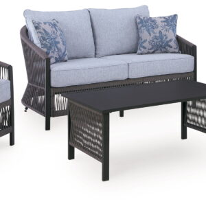 Bridges Beach - Loveseat, Lounge Chairs, Table Set (Set of 4) - Gray