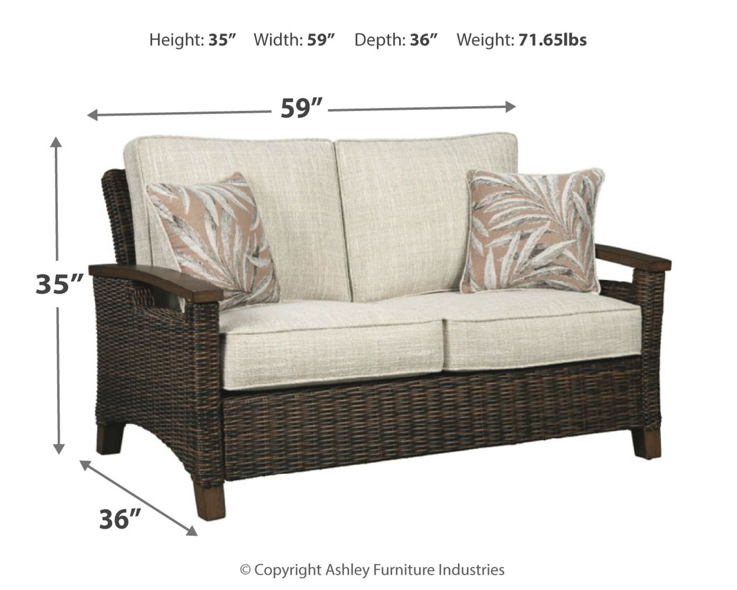 Paradise Trail - Loveseat w/Cushion - Medium Brown - Image 4