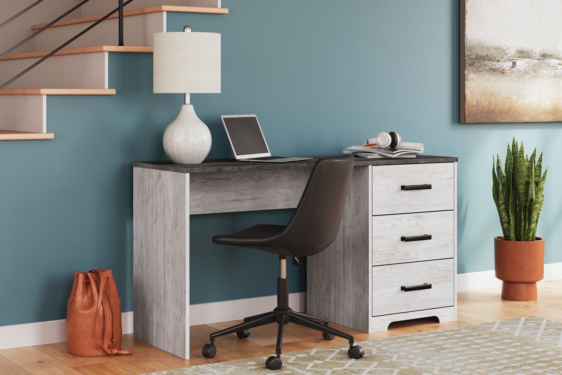 Shawburn - Home Office Desk - White / Dark Charcoal Gray - Image 2