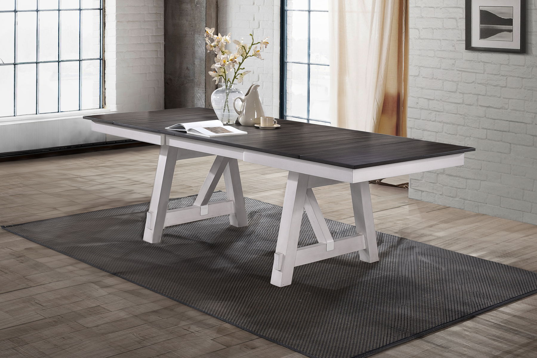 Maisie - Dining Table Top & Base - White / Dark Brown - Image 2