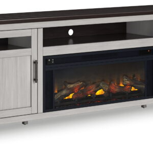 Darborn - 88" TV Stand With Electric Infrared Fireplace Insert - Gray / Brown