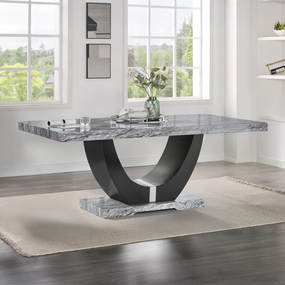 Lyra - Dining Table Top & Base - Gray - Image 5