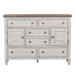 Heartland - 2 Door 6 Drawer Chesser - Antique White / Tobacco Tops
