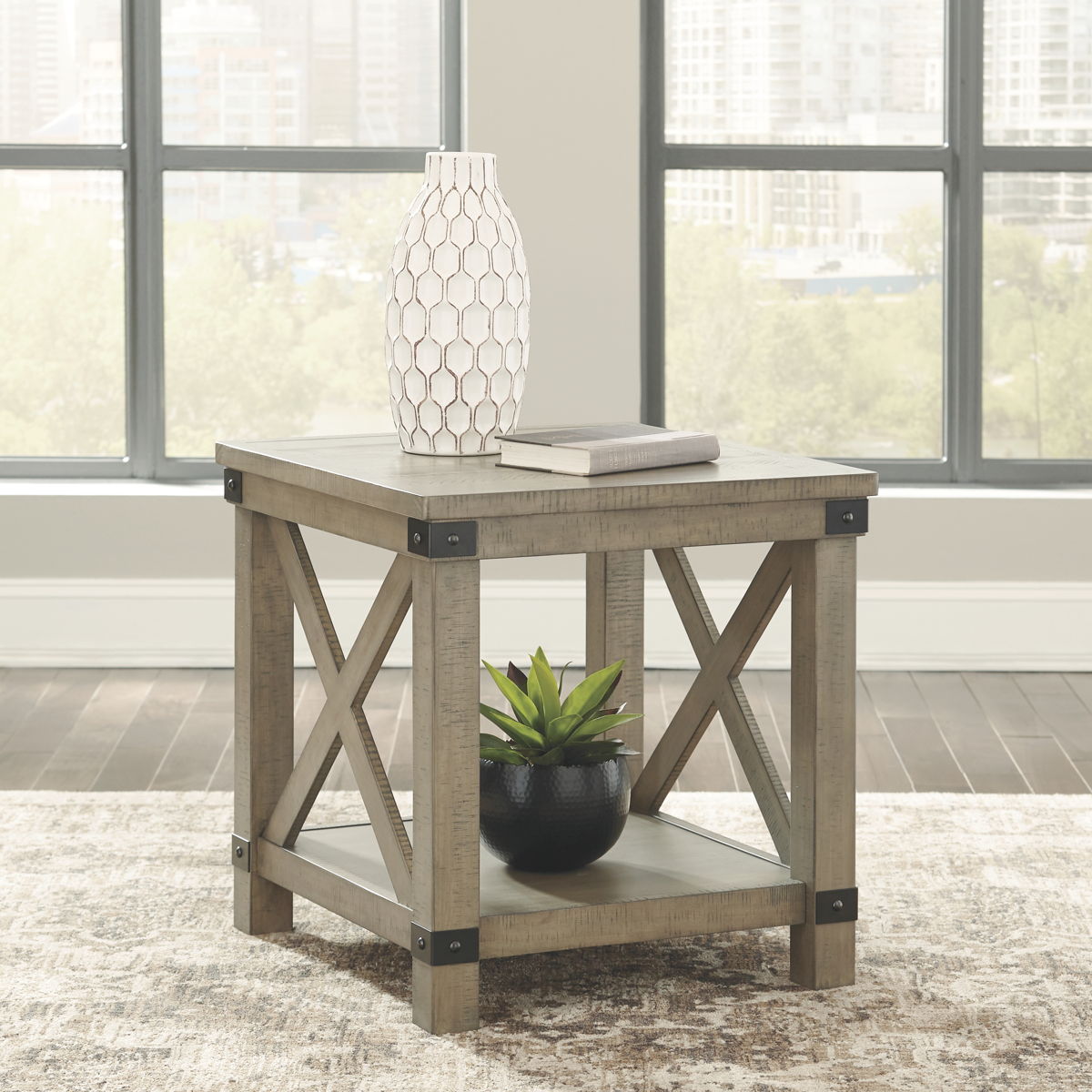 Aldwin - Rectangular End Table - Crossbuck Styling - Gray - Image 5