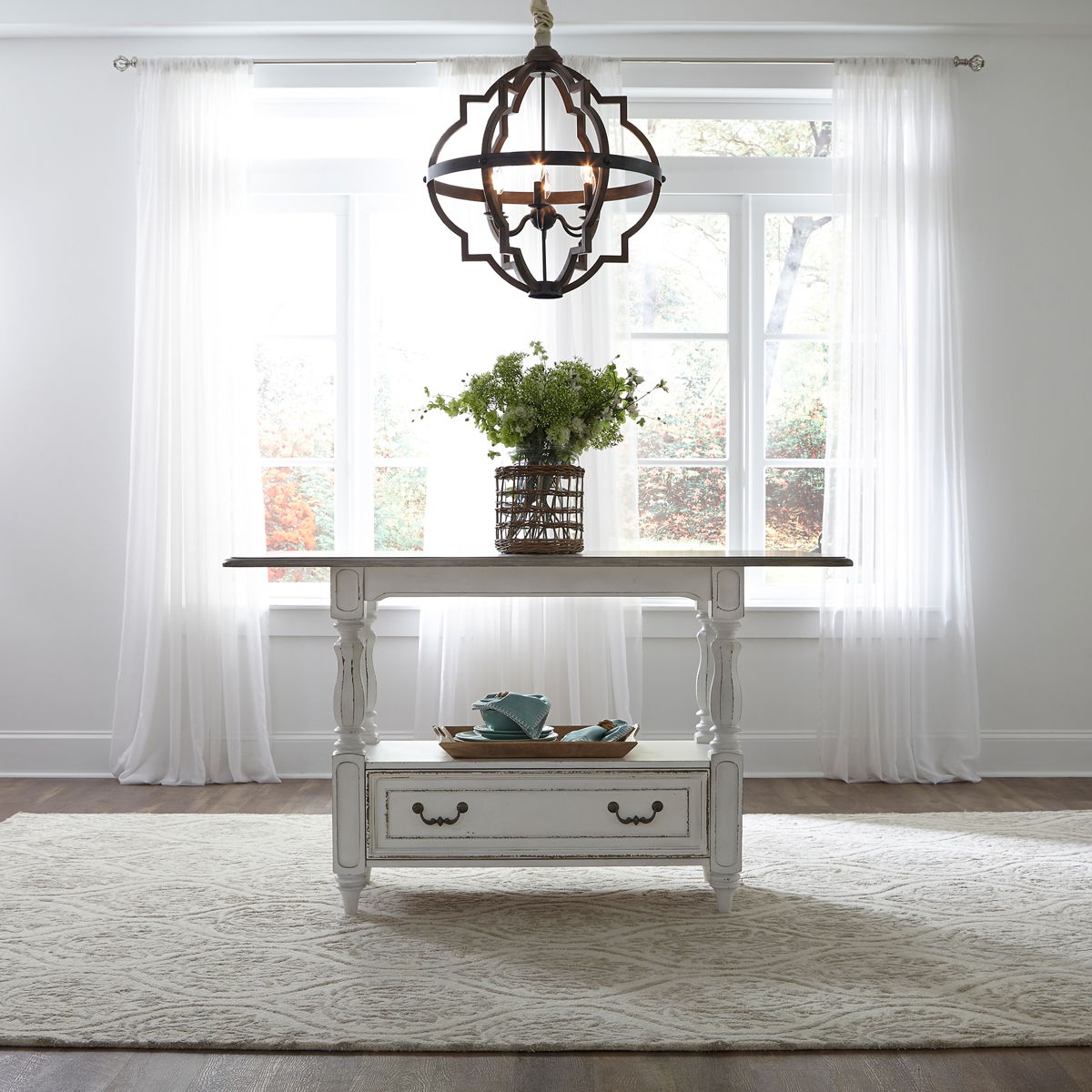 Magnolia Manor - 5 Piece Gathering Table Set - Upholstered Chairs - Antique White - Image 3