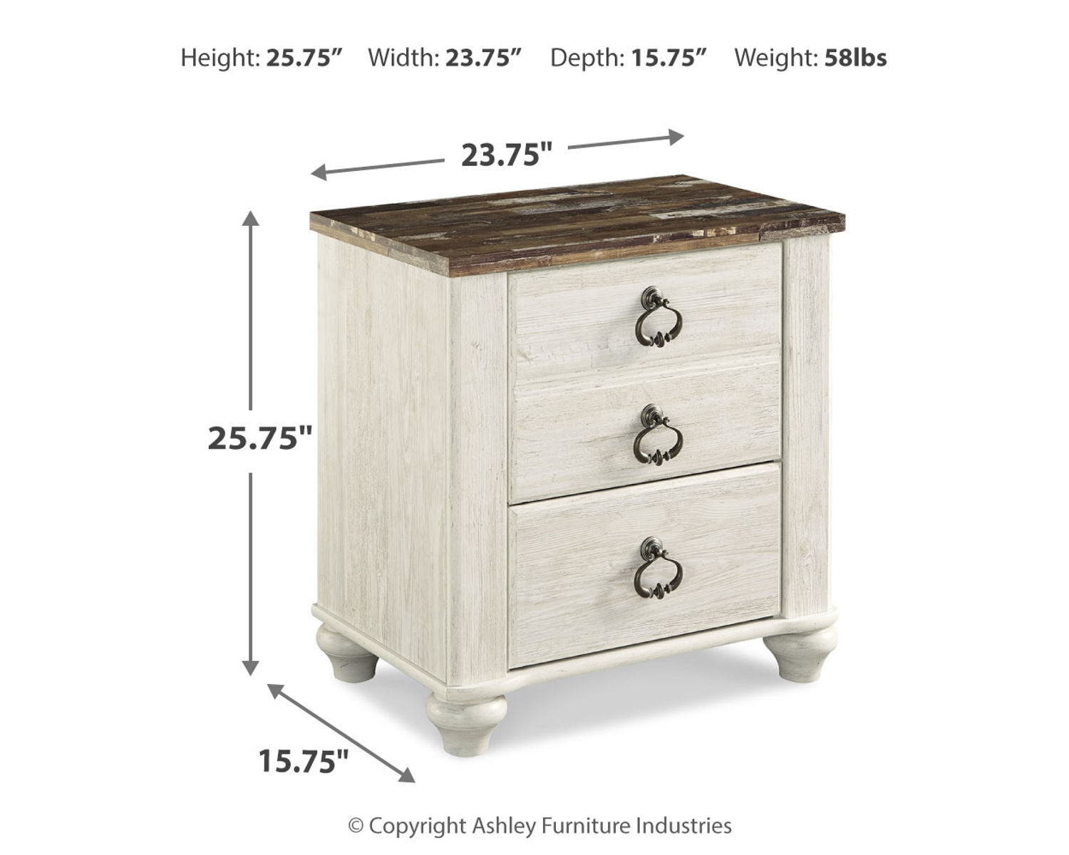 Willowton - Two Drawer Night Stand - Brown / Beige / White - Image 5