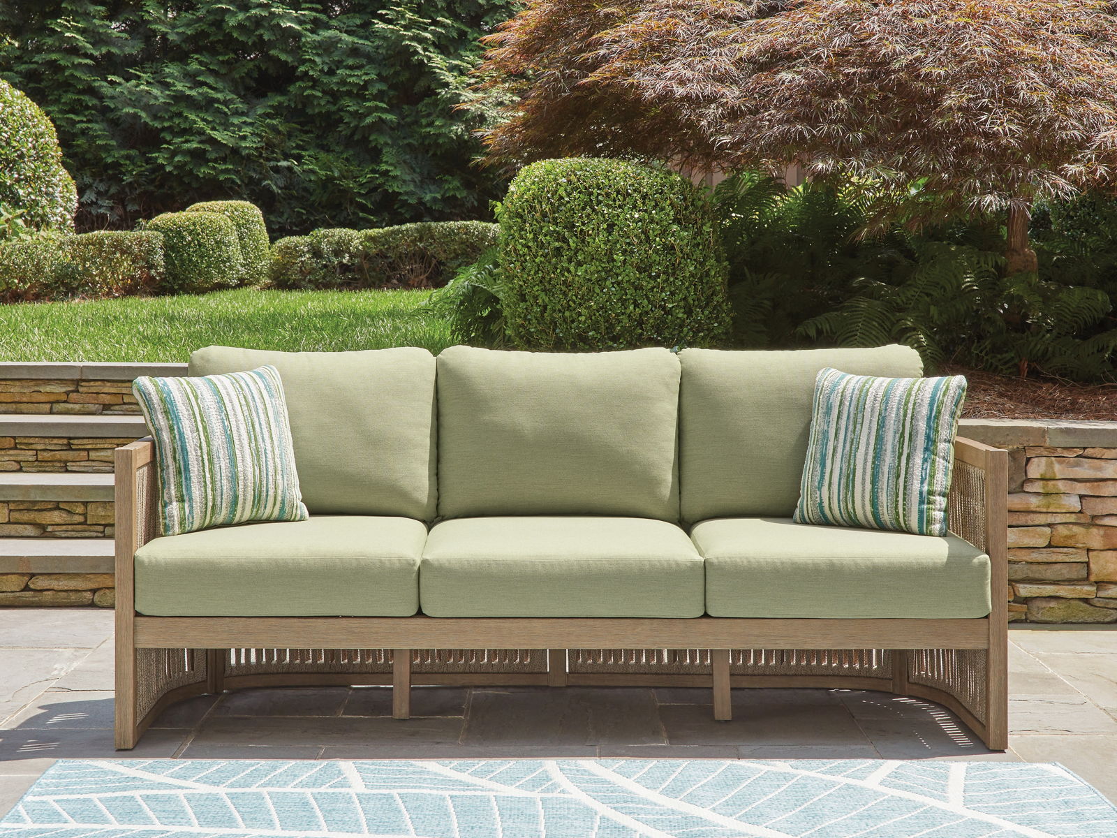 Serena Shores - Sofa With Cushion - Beige / Green - Image 8