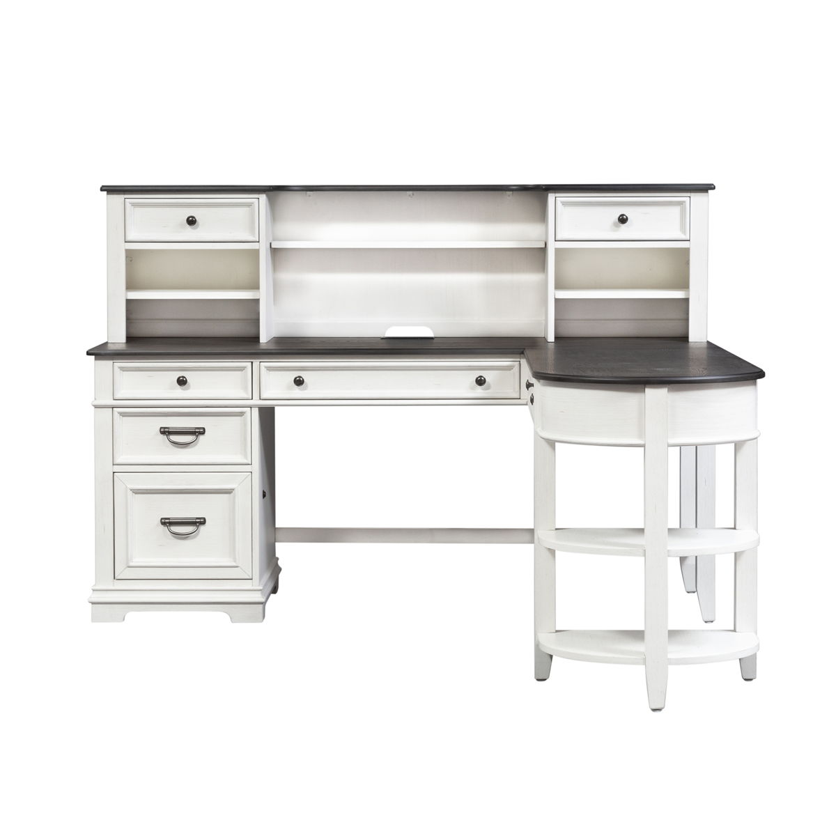 Allyson Park - L Shaped Desk With Hutch - Wirebrushed White / Charcoal - Image 2
