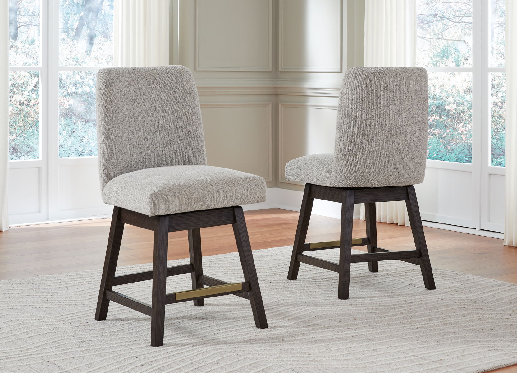 Burkhaus - Upholstered Swivel Barstool (Set of 2) - Beige / Dark Brown - Image 7