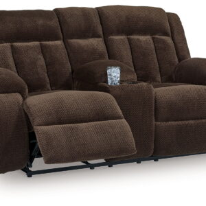 Free Wake - Double Relcining Power Loveseat With Console - Chocolate