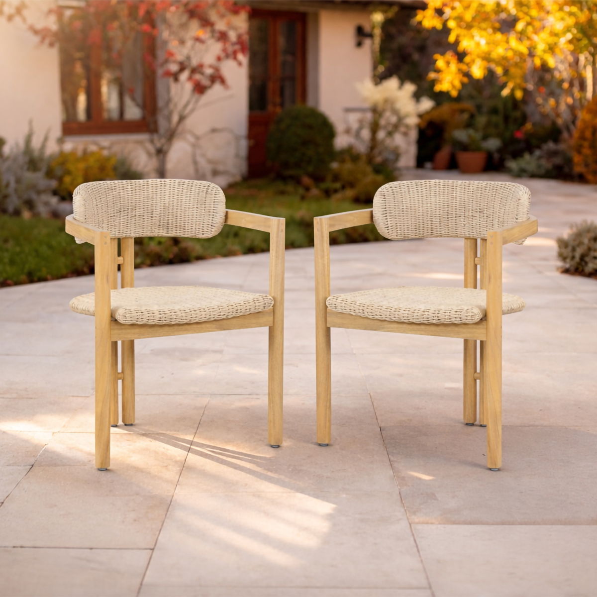 Sedona - Wood And Wicker Patio Dining Chair (Set of 2) - Natural / Brown - Image 6