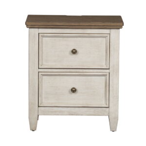 Heartland - 2 Drawer Nightstand With Charging Station - Antique White / Tobacco Tops