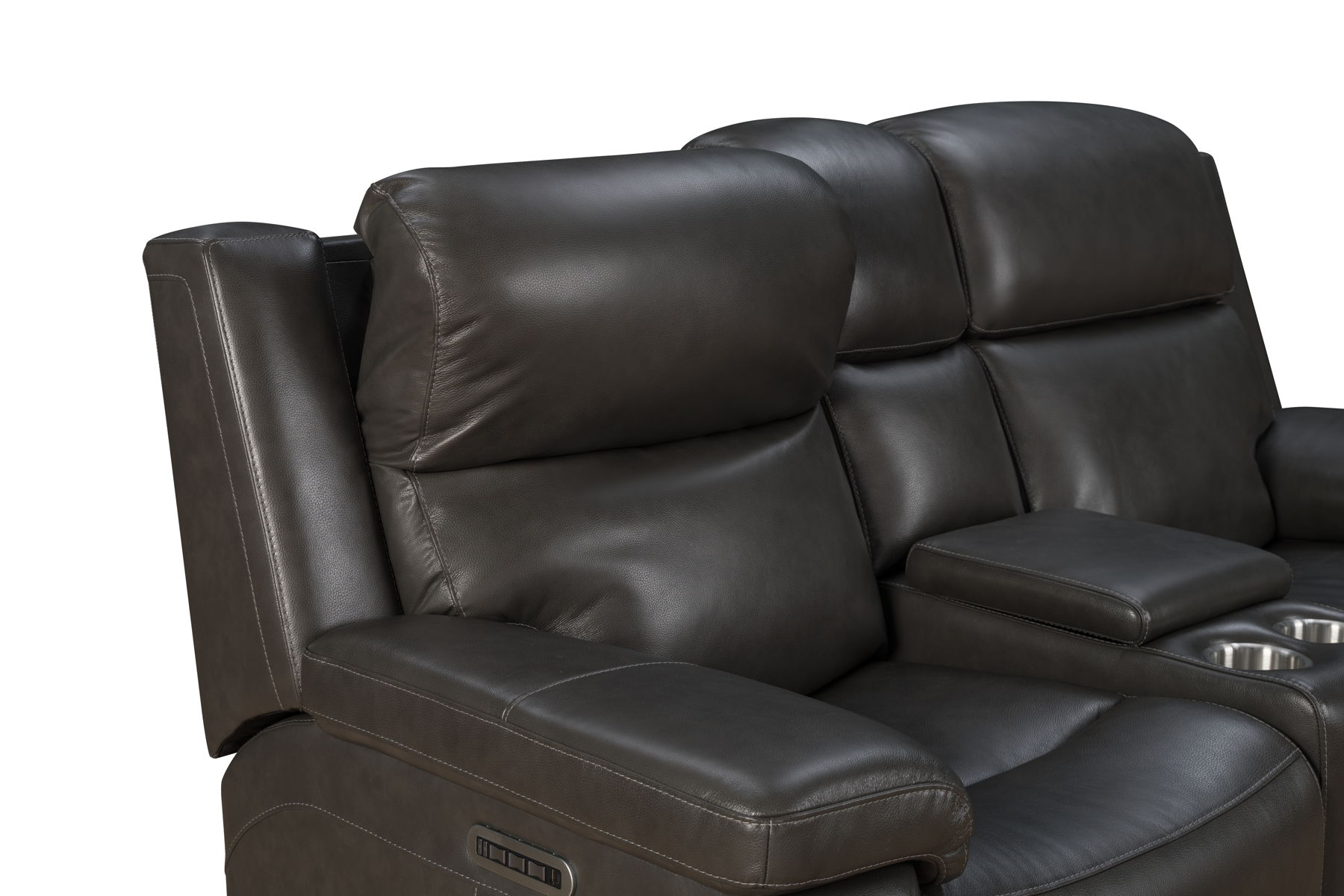 Leon - Power Console Loveseat Recliner With Power Headrest, Power Lumbar, Heat And Massage - Smokey Gray - Image 5