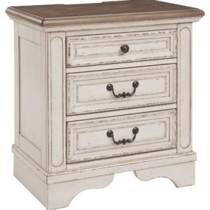 Realyn - Three Drawer Night Stand - White / Brown / Beige