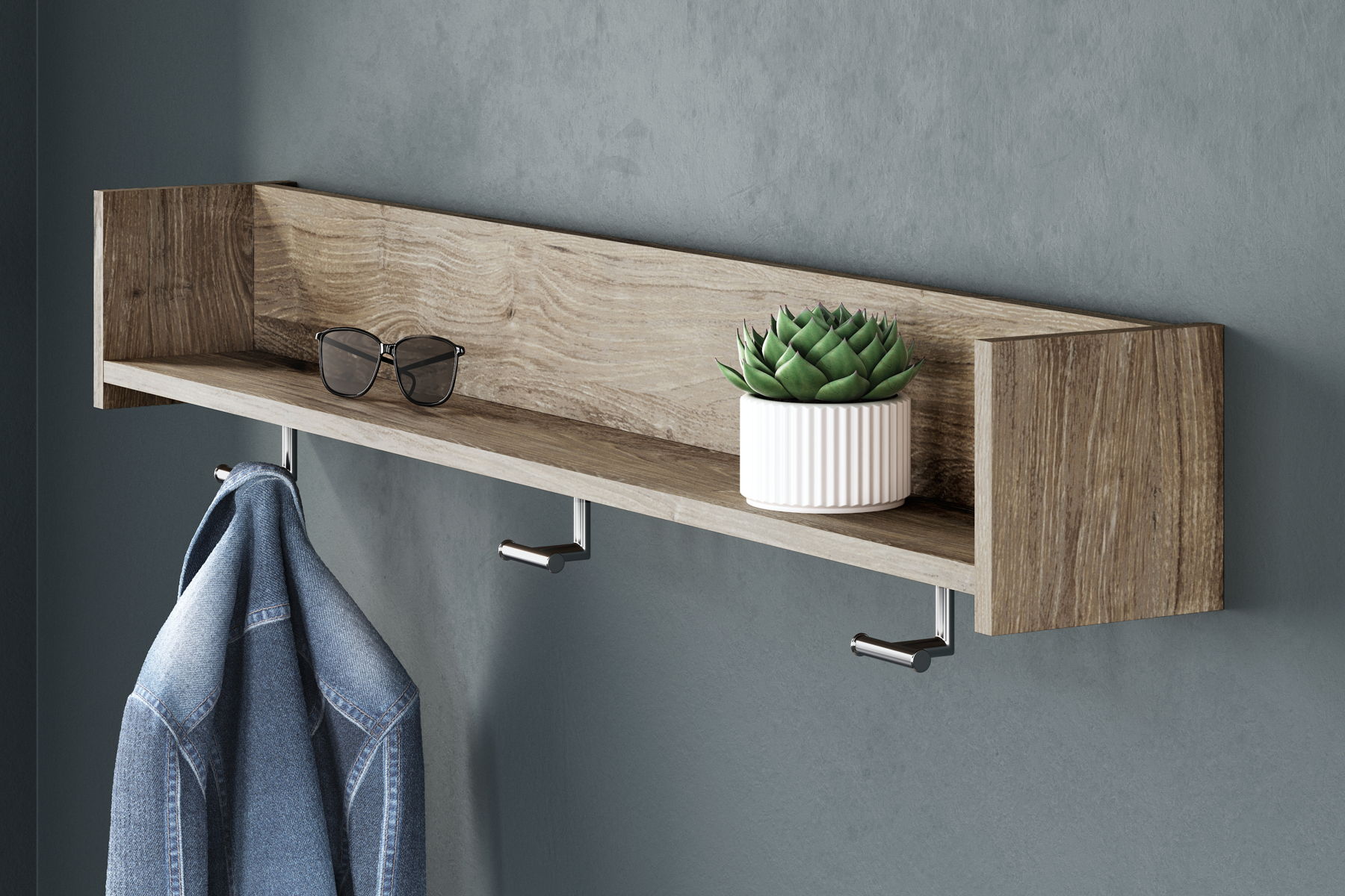 Oliah - Wall Mounted Coat Rack w/Shelf - Natural - Image 2