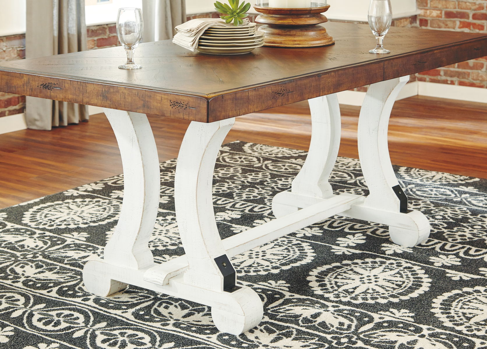 Valebeck - Rectangular Dining Room Table - White / Brown - Image 4