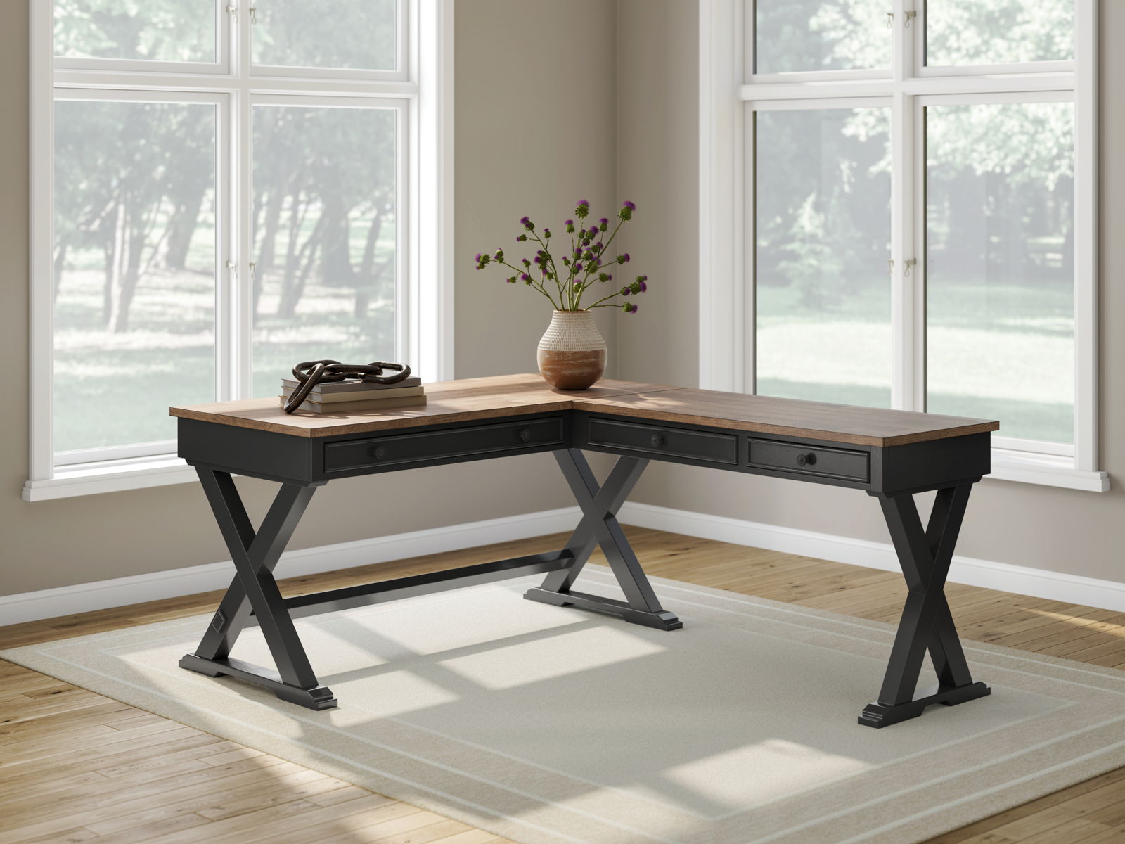 Wildenauer - Home Office Desk And Return - Brown / Black - Image 6