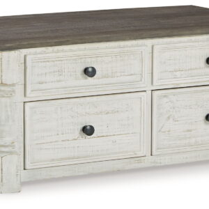 Havalance - Lift Top Cocktail Table with Storage Drawers - White / Gray