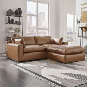 Emilia - 3 Pc. - 2-Piece Sectional Loveseat, Ottoman - Caramel