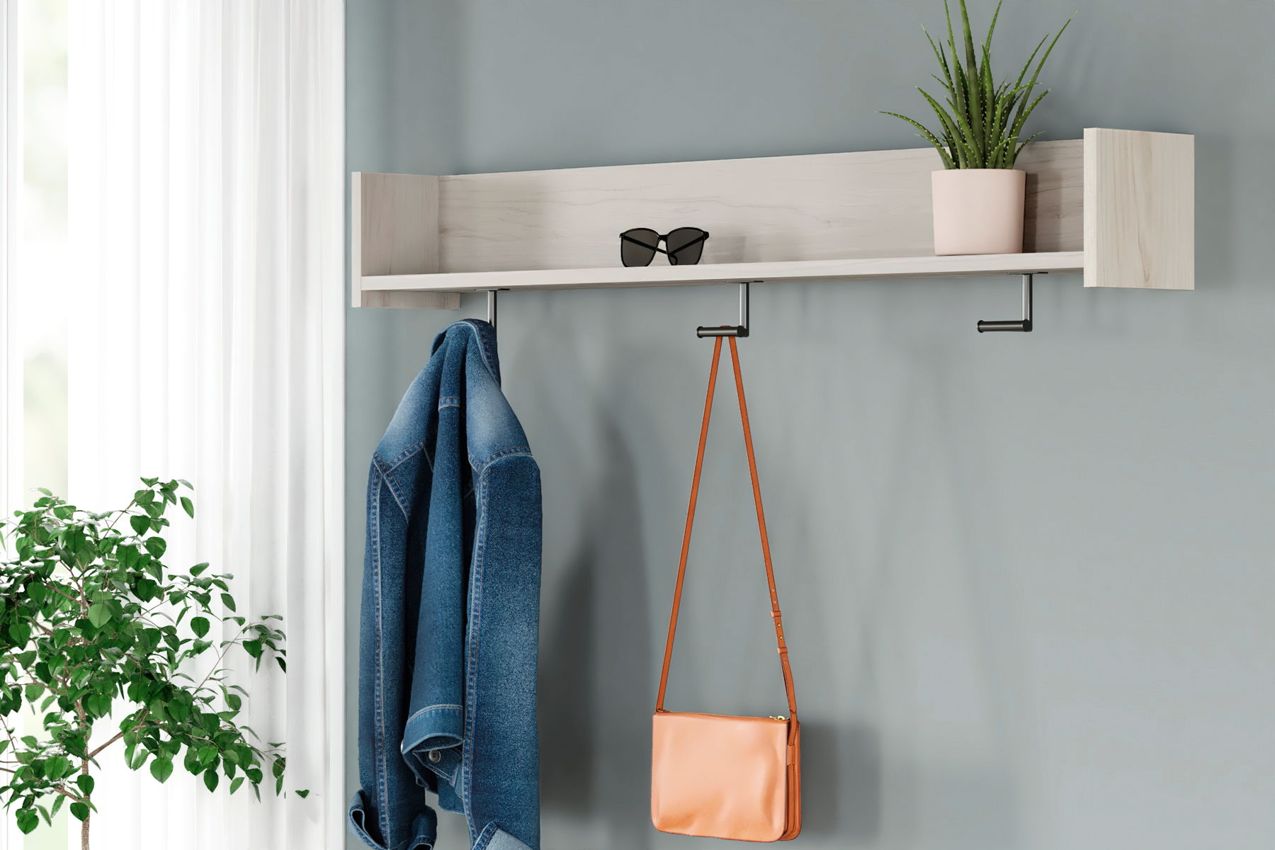 Socalle - Wall Mounted Coat Rack w/Shelf - Light Natural - Image 6