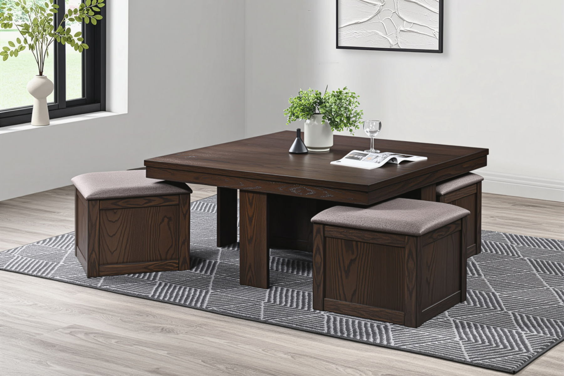 Paxton - 5 Piece Living Room Set (Storage Coffee Table With 4 Tuck-In Ottomans) - Dark Brown - Image 10