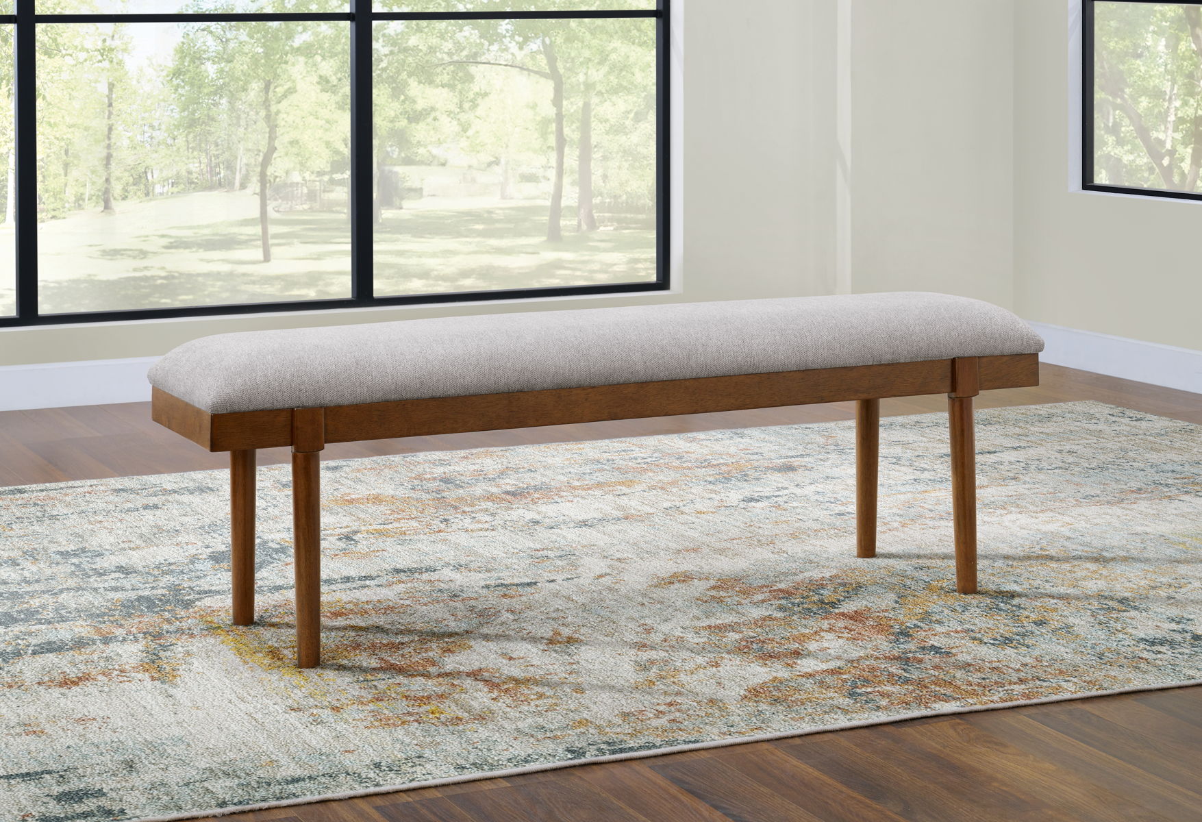 Lyncott - Large Upholstered Dining Room Bench - Gray / Brown - Image 3