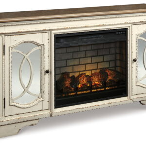 Realyn - 2 Pc. - 74" TV Stand with Electric Infrared Fireplace Insert - Chipped White