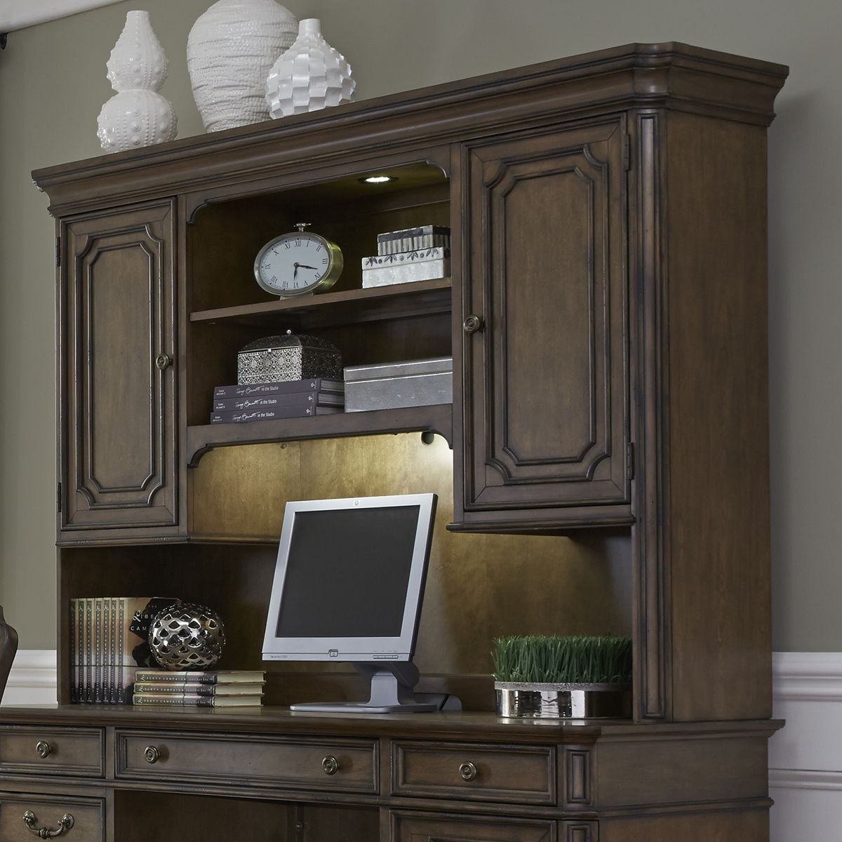 Amelia - Jr Executive Credenza Hutch - Dark Brown - Image 2