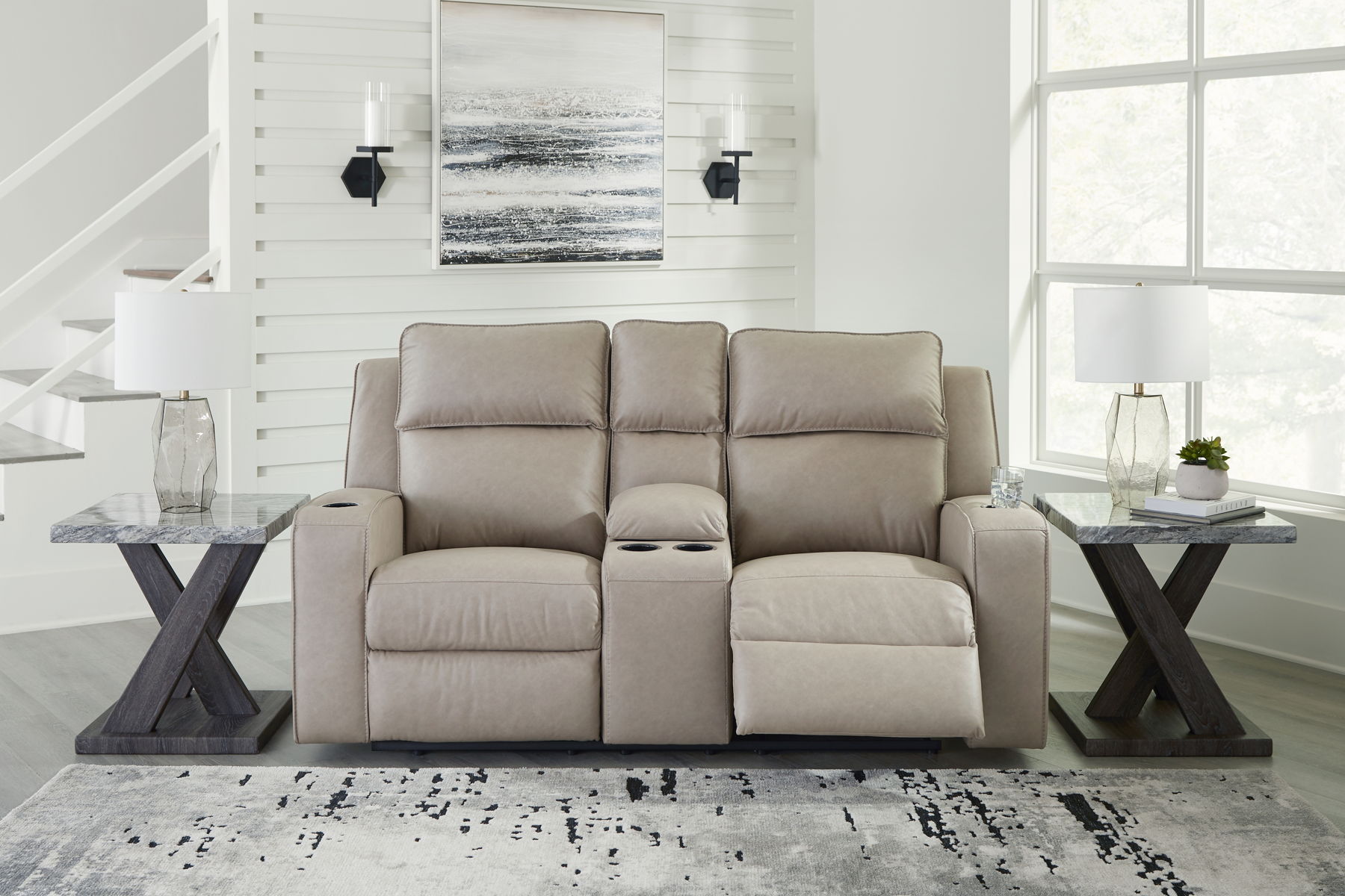 Lavenhorne - Dbl Rec Loveseat W/Console - Pebble - Image 5