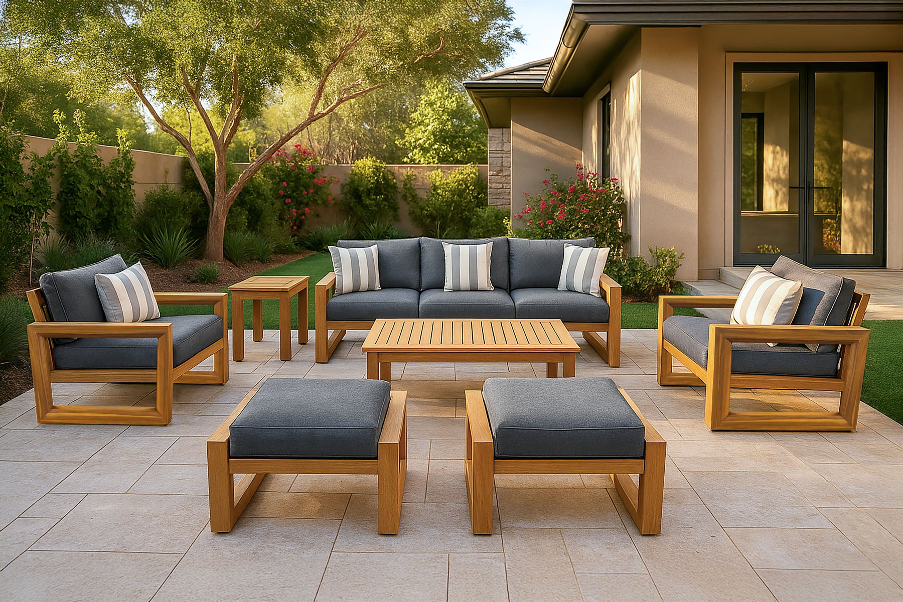 Bristol - Bay Wood Outdoor Sofa With Cushions - Natural / Brown / Gray - Image 3