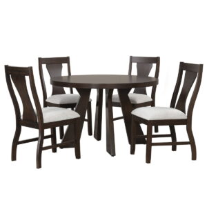 Chestnut Ridge - 5 Piece Dining Room Set (Round 47" Table & 4 Chairs) - Brown / Beige