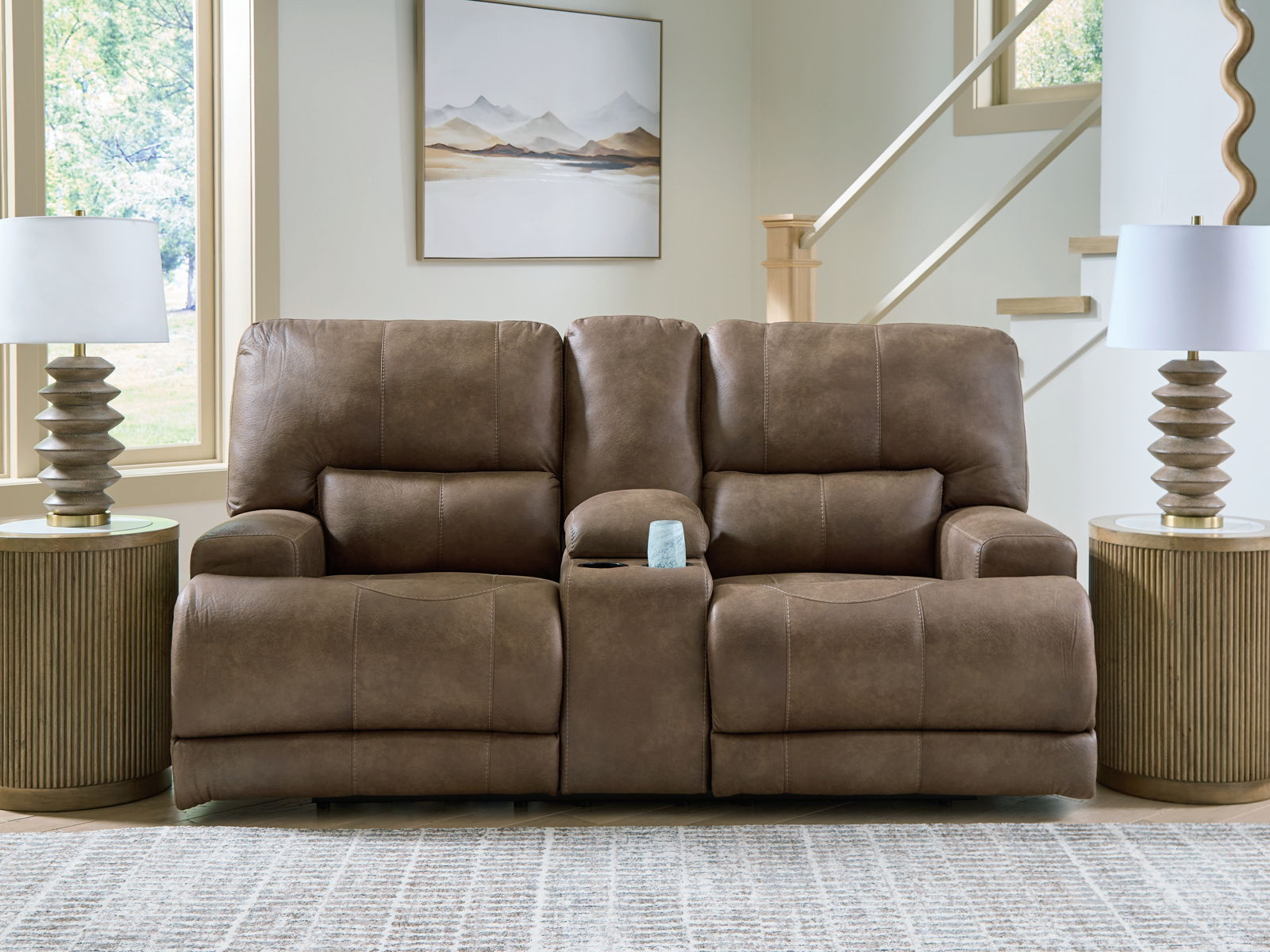 Beckley Place - Power Reclining Loveseat With Console / Adjustable Headrest - Earth - Image 2