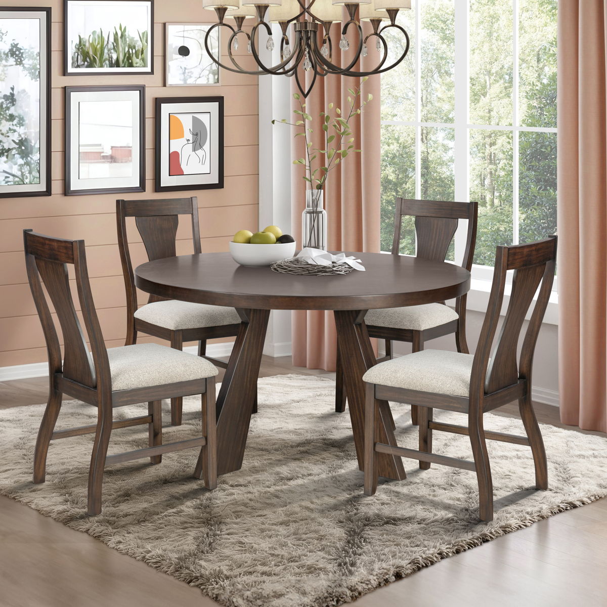 Chestnut Ridge - 5 Piece Dining Room Set (Round 47" Table & 4 Chairs) - Brown / Beige - Image 4