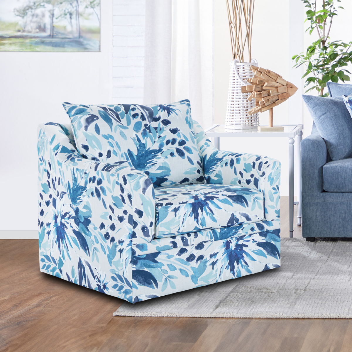 Sylvie - Swivel Chair - Blue / White - Image 3