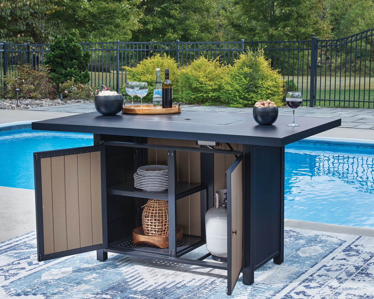 East Beach - Rectangular Bar Table With Fire Pit - Blue - Image 6