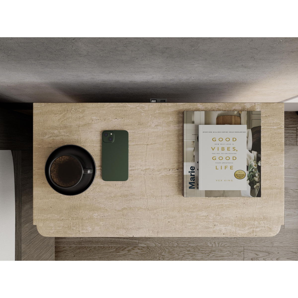 Sariel - Stone Top 3 Drawer Nightstand - Dark Brown - Image 4