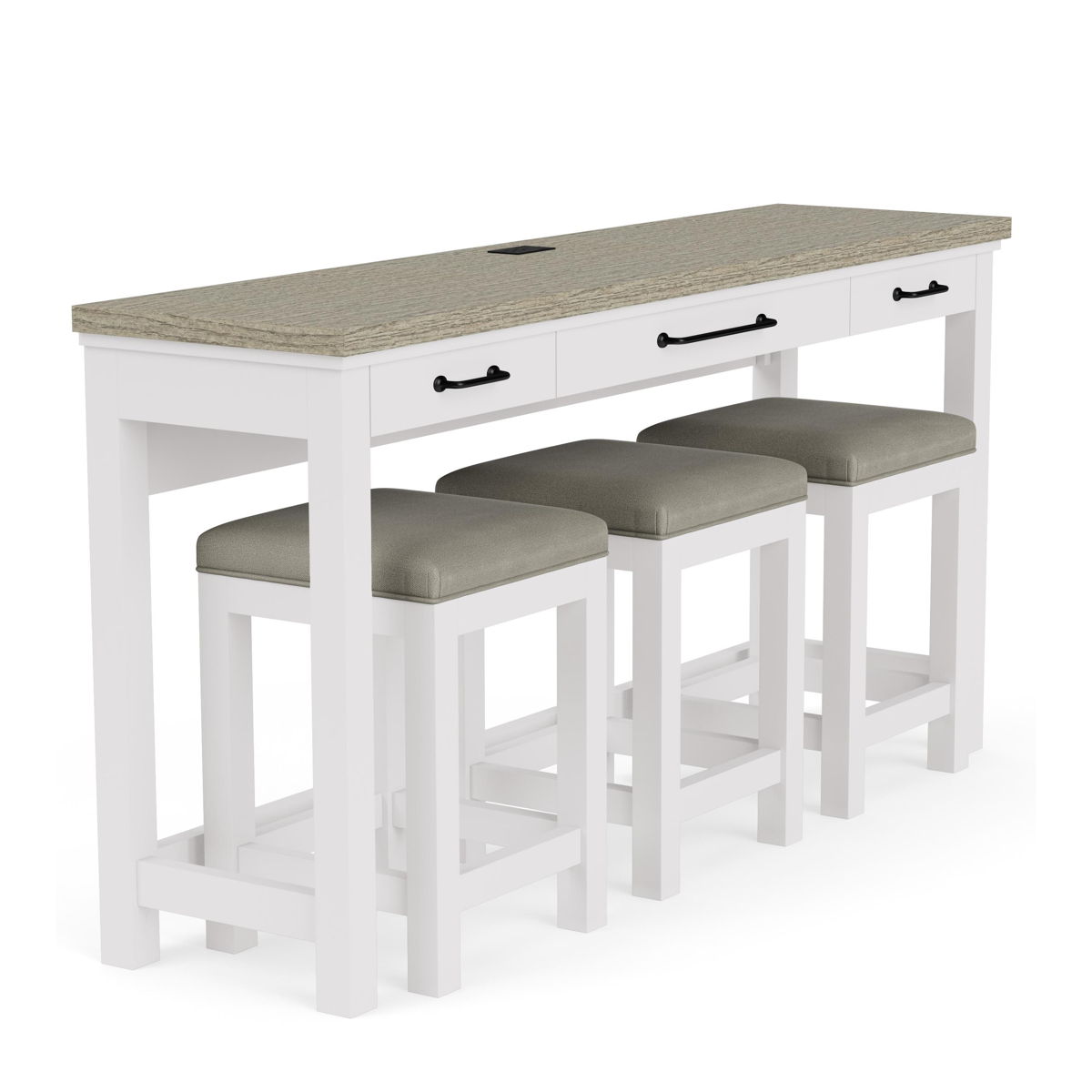 Cora - Workstation (Sofa Table With 3 Stools) - Cloud / Fog