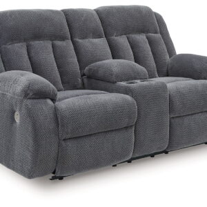 Observation - Double Reclining Power Loveseat With Console - Steel
