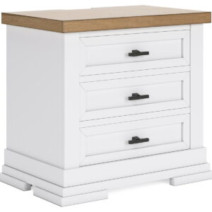 Ashbryn - Three Drawer Night Stand - White / Natural