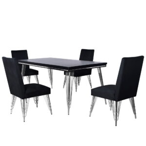 Ava - Dining Table With 4 Chairs - Black / Silver
